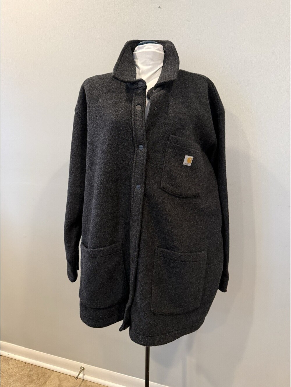 Carhartt Women's Loose Fit Brushed Fleece Shirt Jacket Snap Front 2X 20/22W Grey